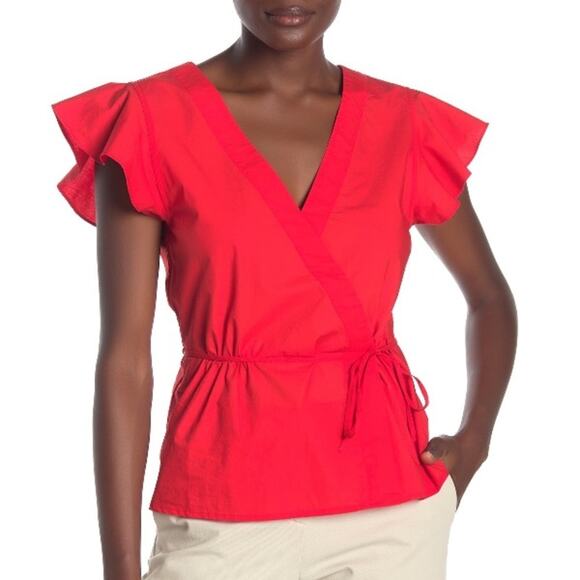 NWT J. Crew red peplum style shirt sleeve blouse - Picture 3 of 5